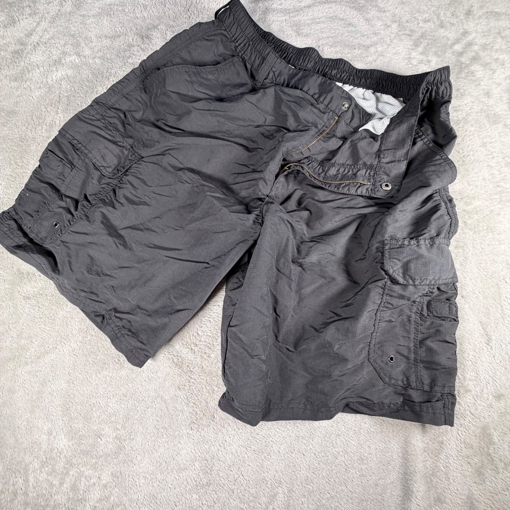Basic Editions Mens Black Nylon Cargo Swim Trunks Mesh Lined Size Large 3014